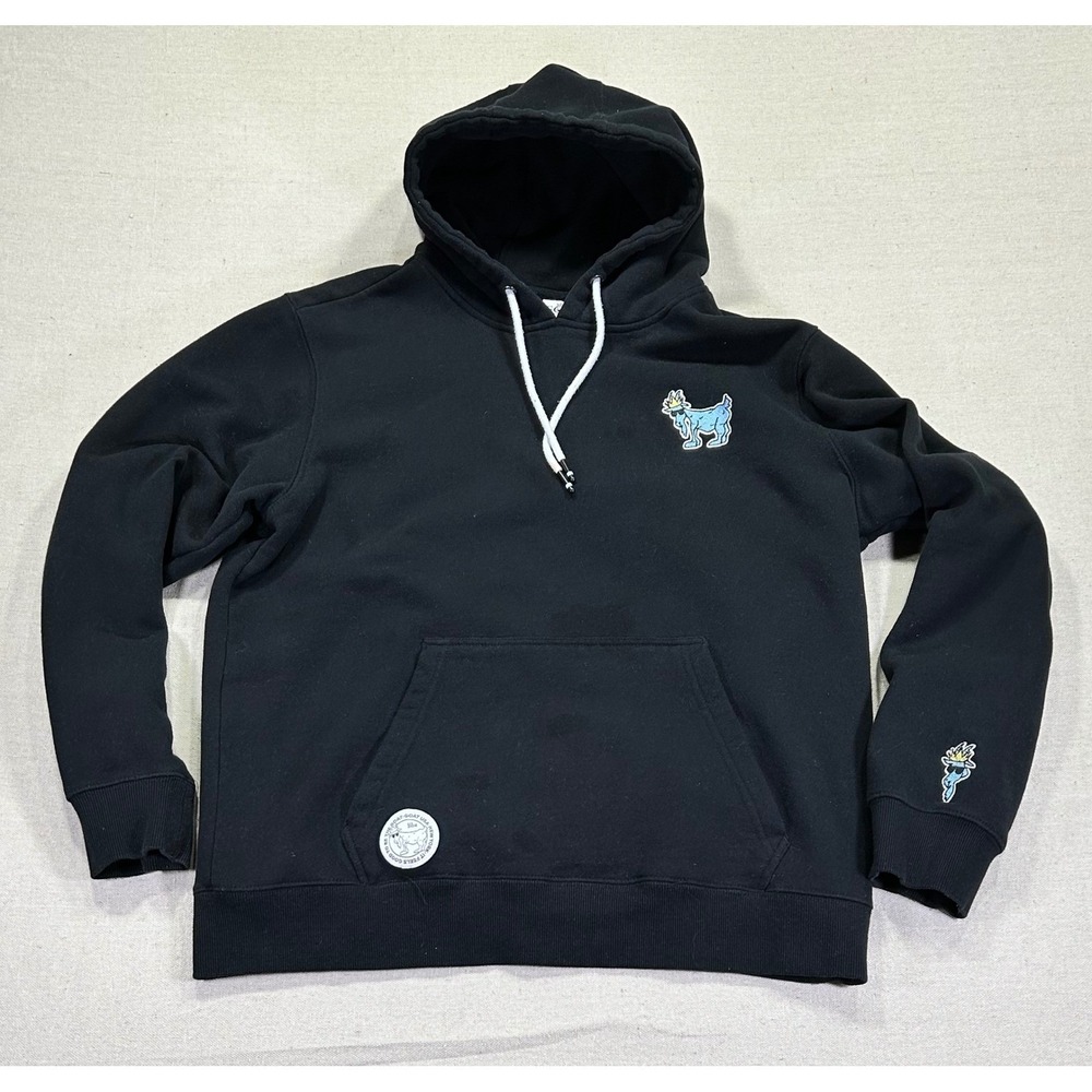 GOAT USA Men's Large Black Hoodie Patches Embroidered Drawstring